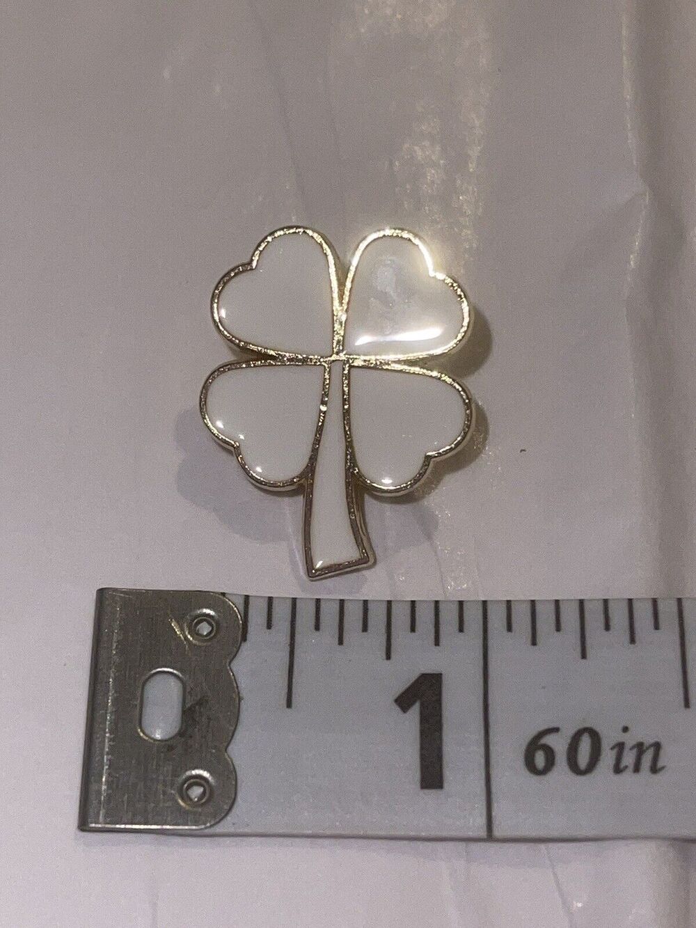 White 4 Leaf Clover Pin Brooch